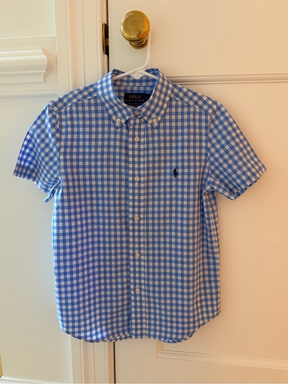 Ralph Lauren - Boys Poplin Gingham Button Down Shirt - Size 7